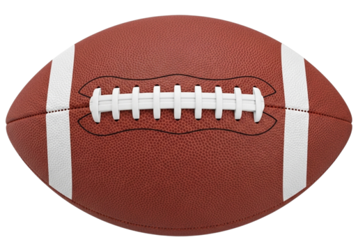 A brown american football with white stripes, isolated on transparent background