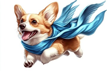 Cute Corgi Canine in Stylish Blue Scarf - Playful Pet Fashion Photoshoot A dog wearing scarf