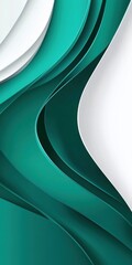 Emerald Green and White Waves: Abstract Background with Curved Shapes
