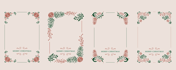 Minimal art deco with leaves,flower outline.vector illustration for Christmas party invitation card, postcard, menu ,print, social media template