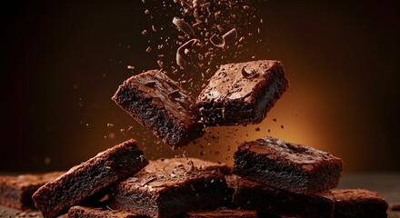 Enjoy tempting chocolate brownies with delicious flavor and falling chocolate flakes