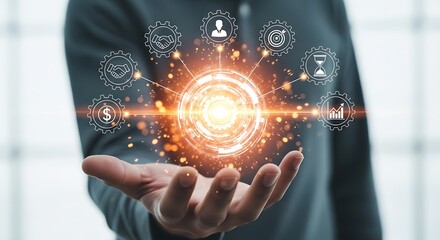 Digital transformation and business strategy presented in a visual display offering advanced technology and solutions for corporate success and modern growth