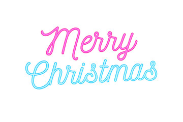 'Merry Christmas' Neon Script Text in Pink and Blue on a Simple Gray Background