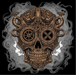 Mystical Skull T-Shirt Design – Cosmic Energy, Glowing Runes, Lightning and Smoke Effects, Fantasy Vector Illustration for Apparel