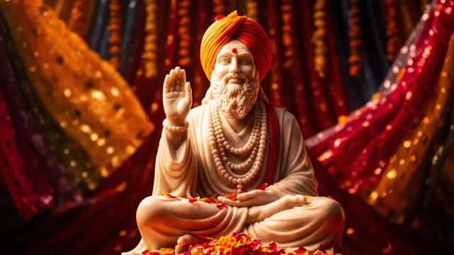 Guru Nanak's Serene Presence A Detailed Depiction of the Sikh Guru in Meditation and Spiritual Grace