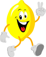 Cartoon Lemon Character Making a Peace Sign