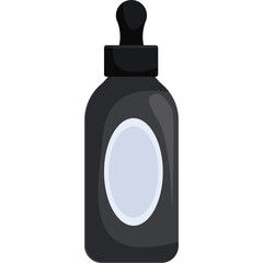 Black Dropper Bottle with Oval Label Isolated on Transparent Background Realistic Vector Illustration