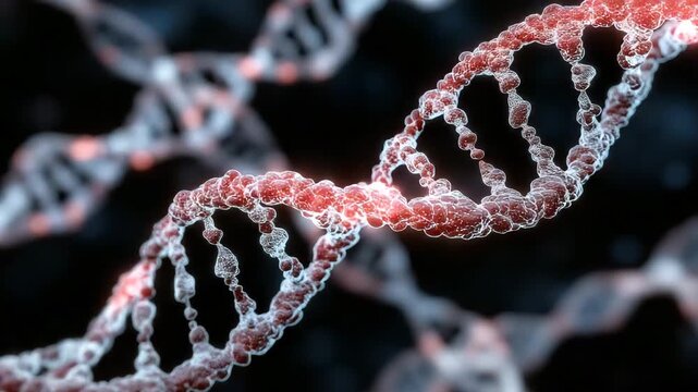 DNA double helix strands intertwined in realistic molecular form, detailed texture of nucleotides visible, symbolic of heritage continuity
