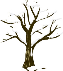 Bare winter tree covered in snow, symbolizing winter tranquility. Perfect for winterthemed designs, nature calendars, and greeting cards.