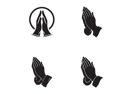 praying hands logo silhouette vector, hand praying logo icon design illustration, black silhouette praying hands logo vector, Religion praying hands logo vector silhouette on white background
