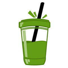 Green smoothie in a plastic cup with a black straw inside. Ideal for promoting healthy eating, smoothie recipes, and environmental consciousness.