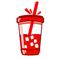 Refreshing red drink with a straw and ice cubes, perfect for summer menus and beverage promotions in cafes and restaurants.