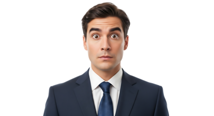 Man in a suit with a surprised expression isolated on transparent background