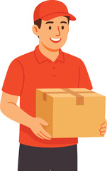 Fast Delivery Man in Uniform Carrying Box Cartoon Vector Illustration &ndash; Express Courier Service Worker Flat Design on White Background