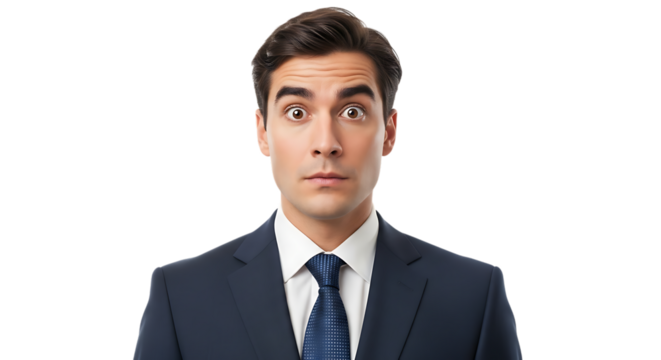 Man in a suit with a surprised expression isolated on transparent background