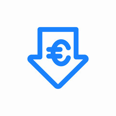 price drop in euros or low cost in european currency icon sign vector