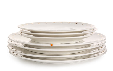 Stack of clean plates isolated on white background, closeup