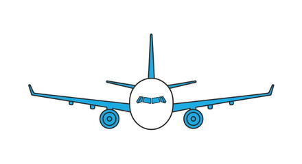 Simple cartoon illustration of a blue airplane viewed from directly above