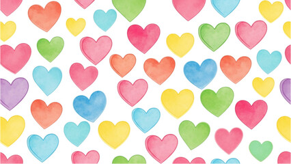 Vibrant Watercolor Heart Pattern for Festive Backgrounds and Loving Designs. A cheerful and colorful seamless illustration celebrating joy and affection