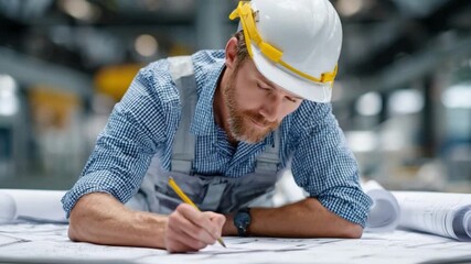 Focused Architect: An architect meticulously reviews construction blueprints, a symbol of precision and dedication in the pursuit of architectural excellence.