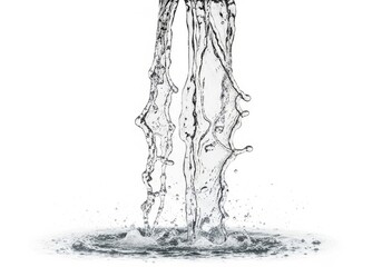 Dynamic clear water stream splashing on a pristine white surface, illustrating purity and motion