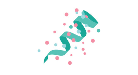 A bright teal ribbon and scattered pink and blue confetti design