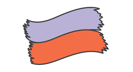 Two overlapping ribbons one purple and one orange with rough edges