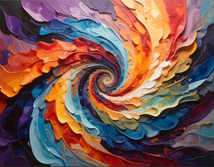 A vibrant spiral of textured, colorful brushstrokes, eye-catching
