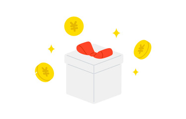 円マークコインとななめのプレゼントボックス【ベクターイラスト素材】