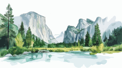 Yosemite National Park. Yosemite National Park hand drawn watercolor illustration
