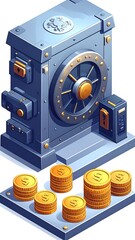 Isometric Vault with Gold Coins - Secure Financial Savings and Investments.