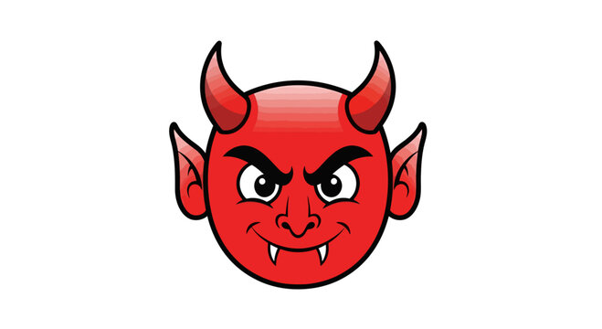 Cartoonish portrayal of a cheerful devil head on a white background graphic
