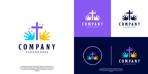 colorful cross logo, prayer and hope, digital services, graphic design template.