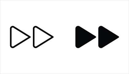 Forward button icon set. Double arrow glyph icon. Navigation pointer, indicator. Vector illustration isolated on white background.