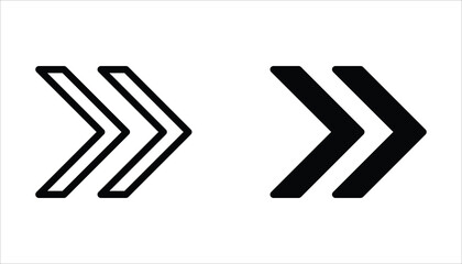 Forward button icon set. Double arrow glyph icon. Navigation pointer, indicator. Vector illustration isolated on white background.