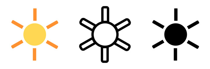Fototapeta premium Sun Icon Set Flat and Outline 