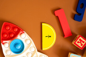 wooden toy blocks with numbers. back to school concept