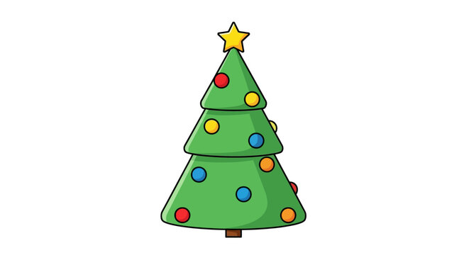 Cartoon Christmas Tree with Star and Colorful Ornaments Illustration 1.