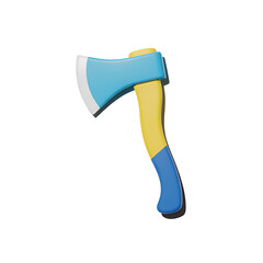3d icon of stylized axe with blue and yellow handle isolated on white background