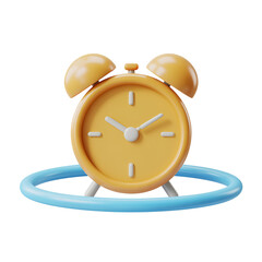 3d icon of a charming yellow cartoon alarm clock with bells, isolated on white background
