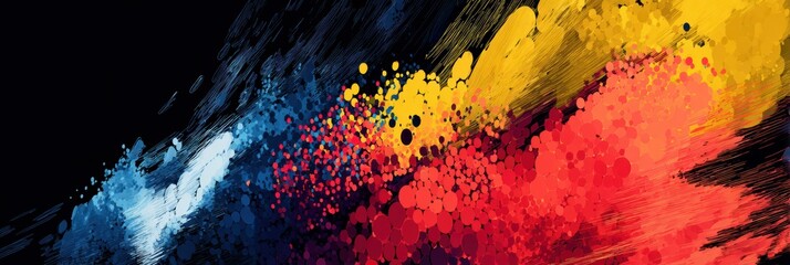 Dynamic representation of colors blending together, showcasing movement and energy through abstract brush strokes and vivid splashes.