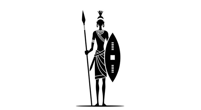 Silhouette of a traditional African warrior, embodying strength, tradition, and rich cultural