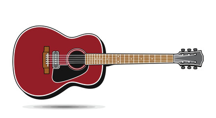 Stylized illustration of a classic acoustic guitar with a rich burgundy finish and contrasting