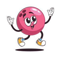 Bowling ball personage cheering happily