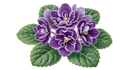 Captivating botanical illustration of african violets with ruffled petals and lush foliage