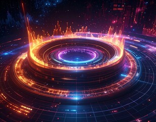 Animated concentric data rings pulsing with vibrant digital energy