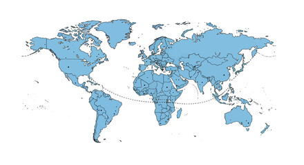 Obraz premium Detailed outline of the world map in soft blue color, presented on a clean white background with