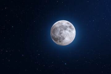 Fototapeta premium Full moon in the night sky. Background with moon for Halloween. 