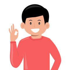 Happy cartoon man giving an okay hand gesture, suitable for expressing approval, agreement, satisfaction in presentations, social media, and communication mediums.