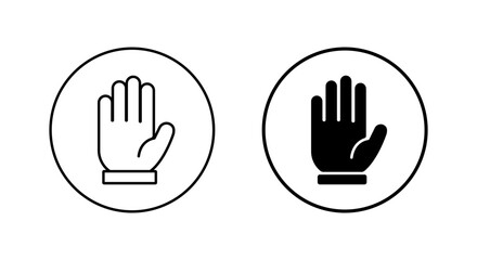 Hand palm icon set. Stop and permission symbol in circular outline